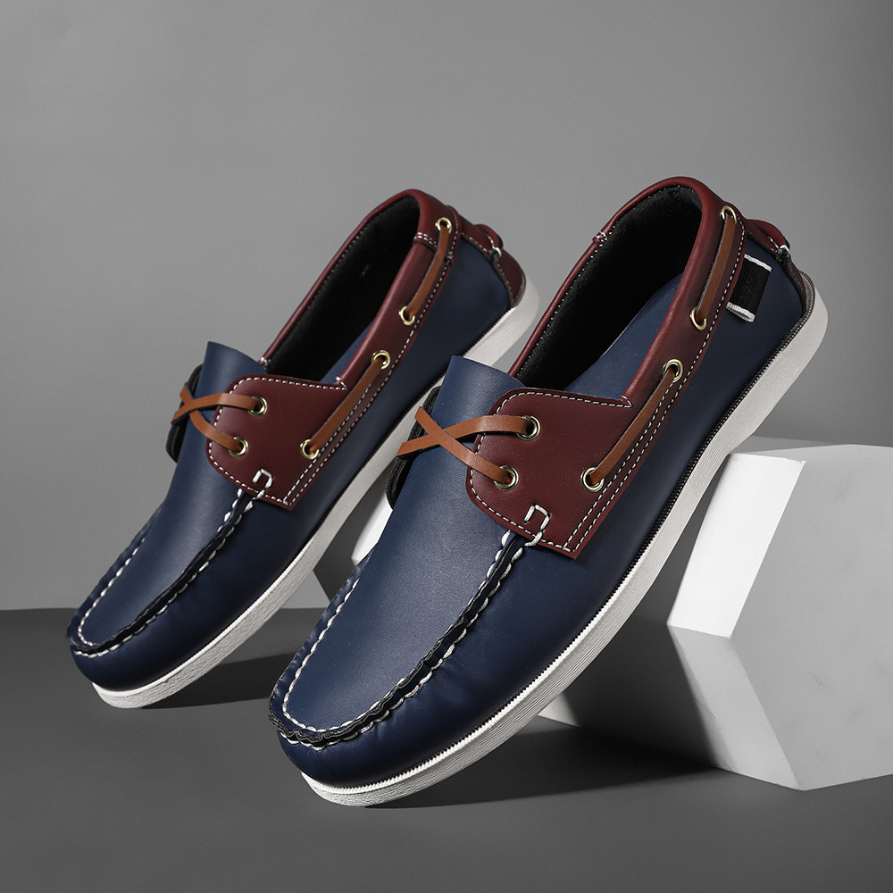 Boat Shoe Leather - 남성용 트렌디한 앞치마 발가락 로퍼 신발,