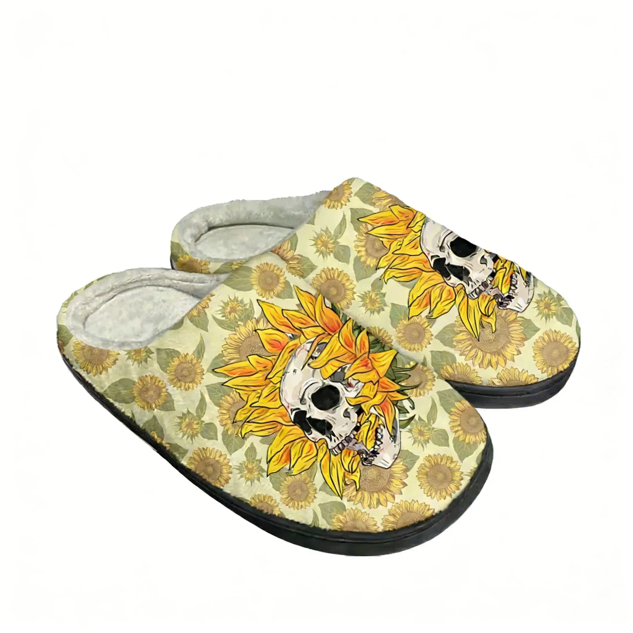 Men Shoes Designer - 해바라기 해골 디자인 홈 코튼 슬리퍼