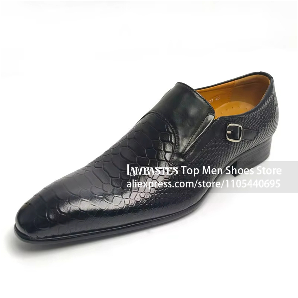 Monk Strap Shoe - 블랙 스네이크 엠보싱 사이드 버클 몽크