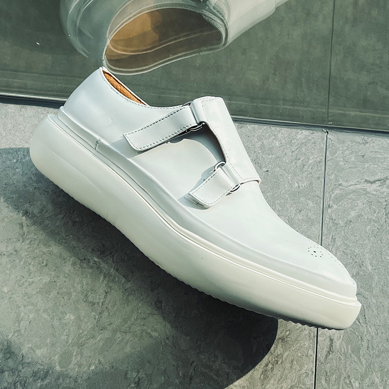 Monk Strap Shoe - 미니멀리스트 디자이너 화이트 가죽 몽크 스트랩