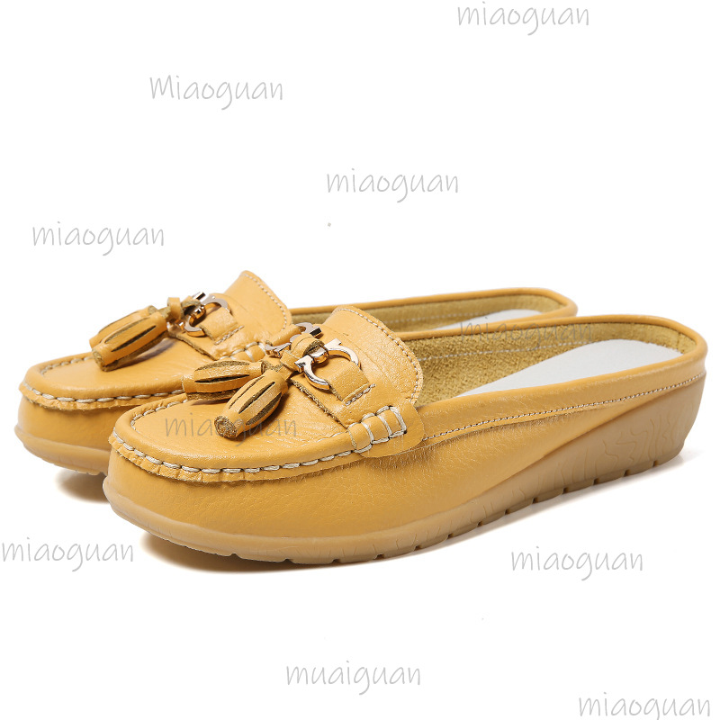 여성용 가죽 태슬 뮬 로퍼, 백리스 슬립온 웨지 플랫폼 - Boat Shoe Leather 리뷰 및 가격