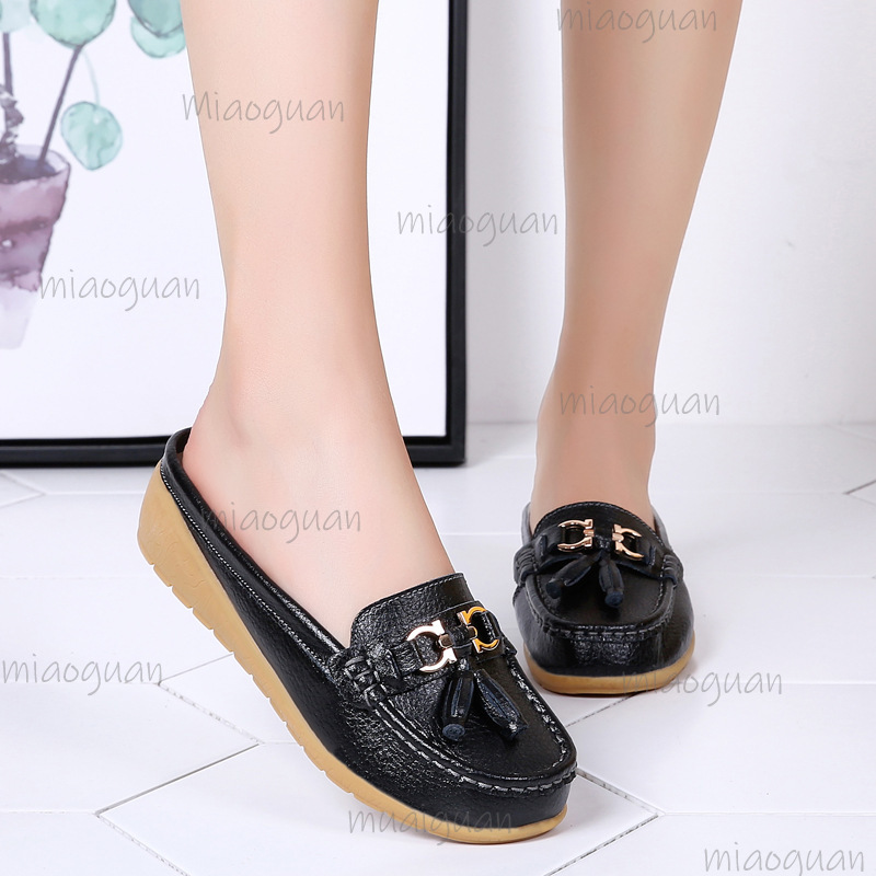 여성용 가죽 태슬 뮬 로퍼, 백리스 슬립온 웨지 플랫폼 - Boat Shoe Leather 리뷰 및 가격