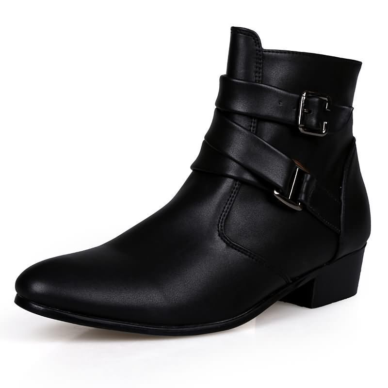 럭셔리 남성 부츠 가죽 첼시 부츠 하이 탑 버클 스트랩 - Men Shoes White Colour 리뷰 및 가격