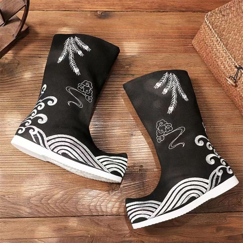 남녀공용 중국 전통 한푸 코스튬 자수 긴 부츠, 두꺼운 - Men Shoes White Colour 리뷰 및 가격
