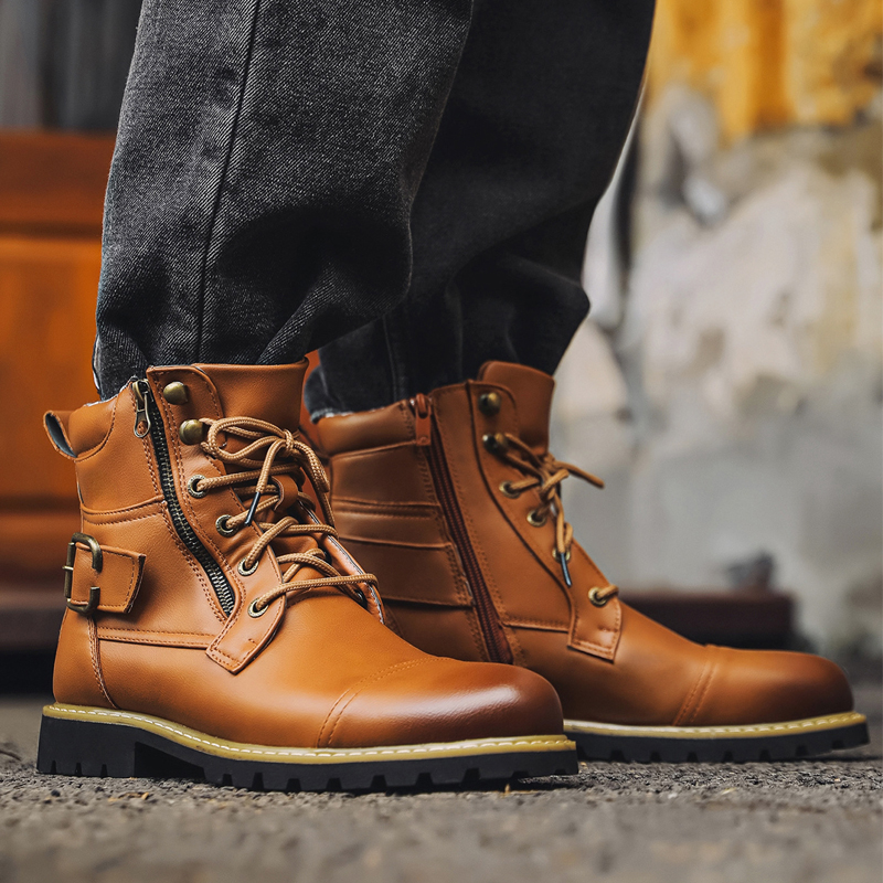 품질 남성 가죽 부츠 금속 더블 지퍼 오토바이 부츠 옥 - Men'S Shoes For Suits 리뷰 및 가격