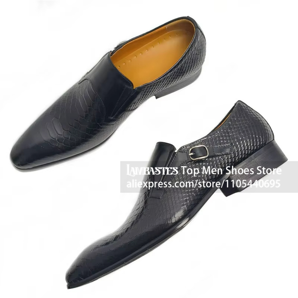 블랙 스네이크 엠보싱 사이드 버클 몽크 로퍼 싱글 몽크 - Monk Strap Shoe 리뷰 및 가격